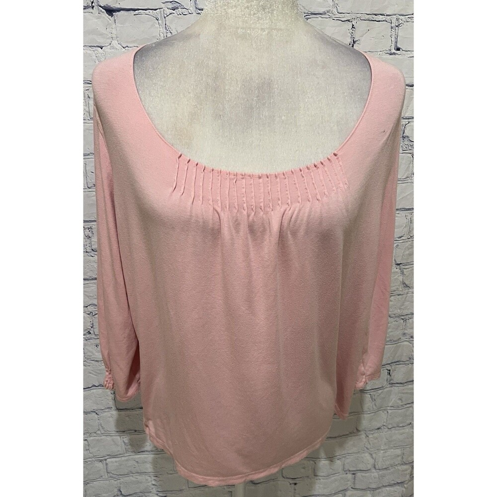 Chico’s Pink Long Sleeve ruched scoop neckline Rayon Blend Top Size 2/L/12